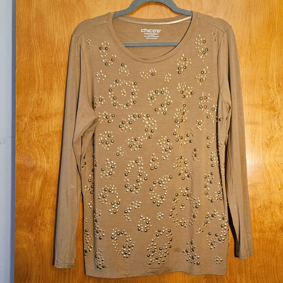 Chico's Embellished Women's Camel Top Size 2 - Picture 4 of 8